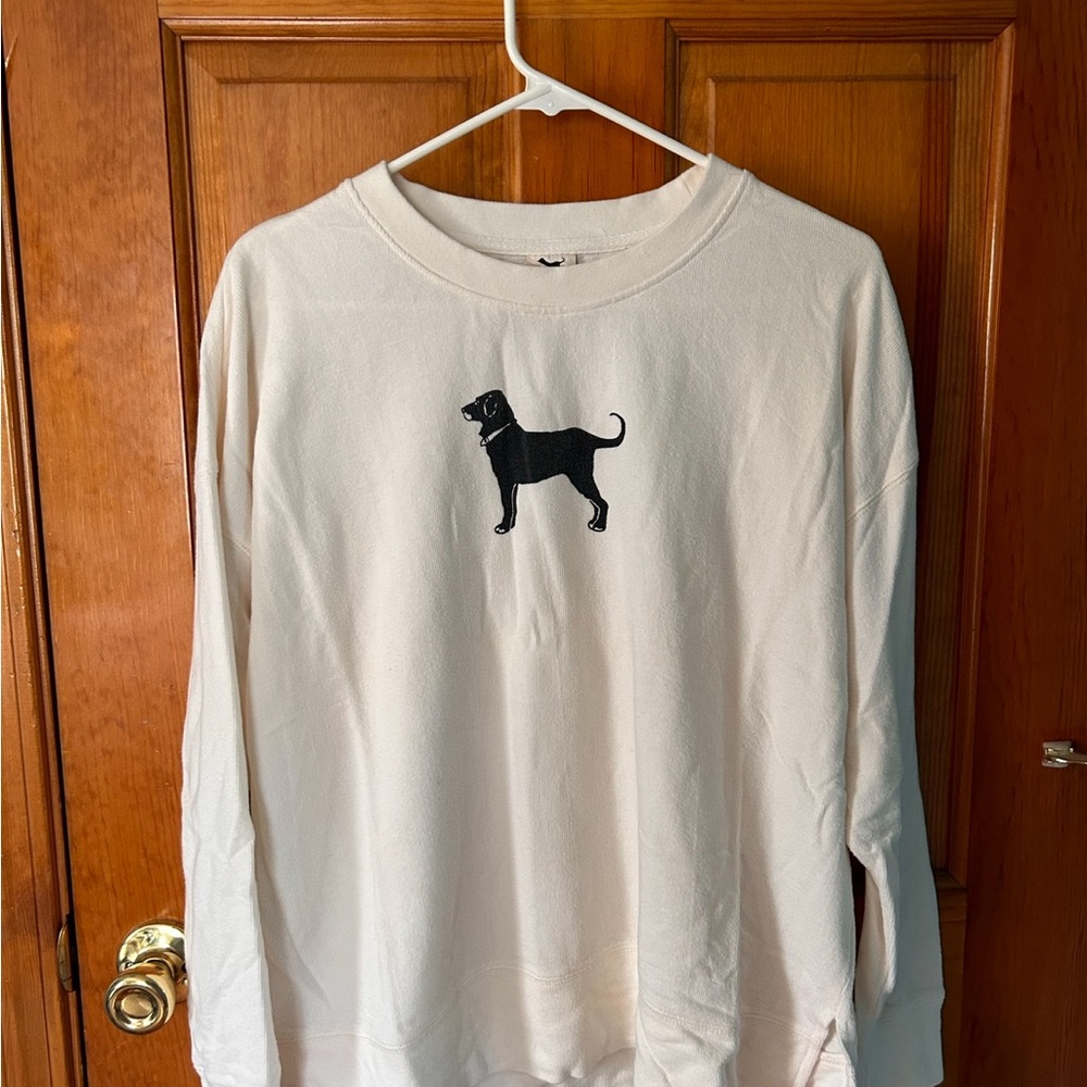 Black Dog Crewneck Longsleeve Top in Off-white, Size Large.